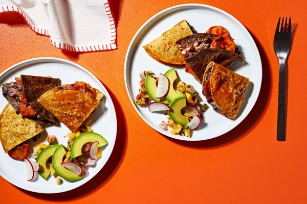 Shrimp and black bean quesadillas