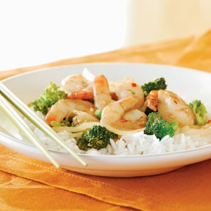 Shrimp and broccoli stir fry