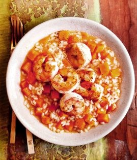 Shrimp and butternut squash risotto (Risotto de camarão e abóbora)