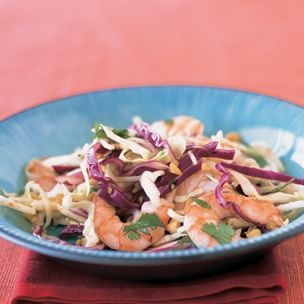 Shrimp and cabbage slaw with chile sauce and lime