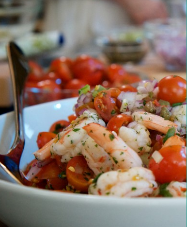 Shrimp and caper salad (Garithosalata me kappari)