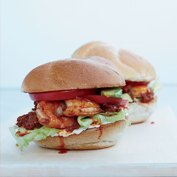 Shrimp and chorizo tortas