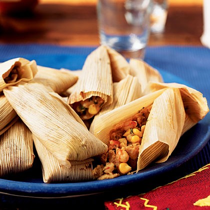 Shrimp and cilantro pesto tamales