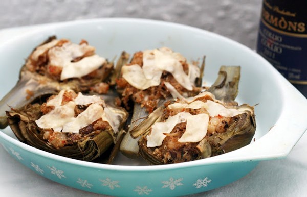 Shrimp and crab stuffed artichokes