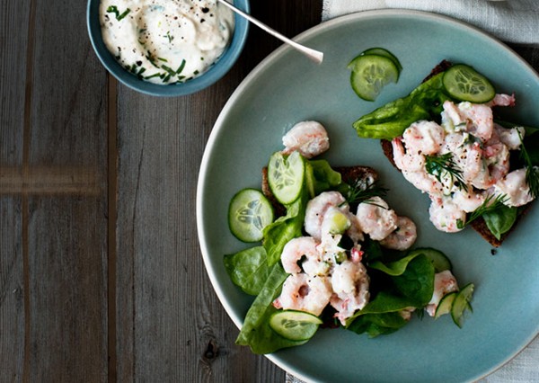 Shrimp and cucumber salad with horseradish mayo
