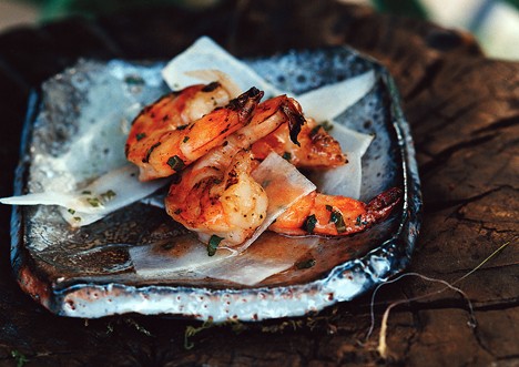Shrimp and daikon salad with ume-shiso dressing