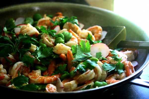 Shrimp and fava beans
