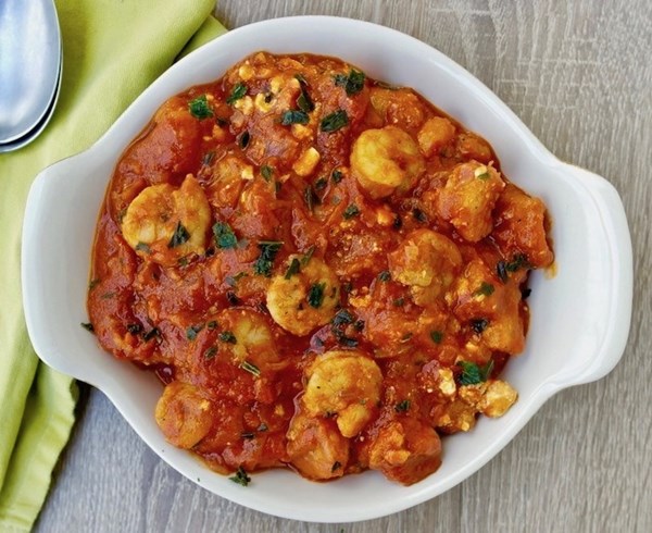 Shrimp and feta saganaki