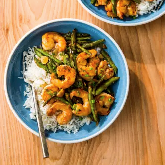 Shrimp and green bean stir-fry for two