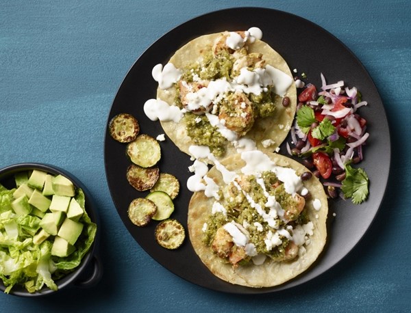 Shrimp and green salsa tacos