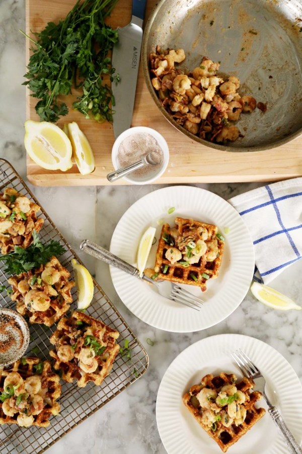 Shrimp and grits waffles