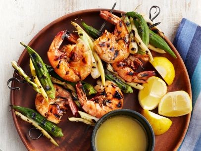 Shrimp and okra kebabs