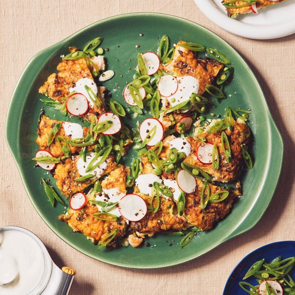 Shrimp and pea pancakes 