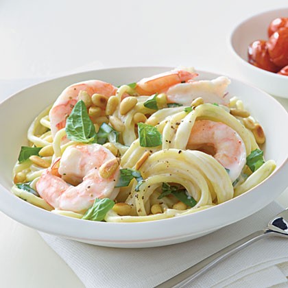 Shrimp and pine nut spaghetti