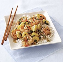Shrimp and pineapple stir-fry with coconut rice