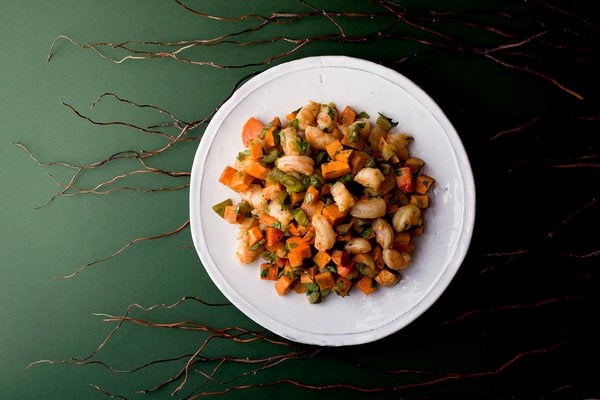 Shrimp and roasted sweet potato hash stuffing
