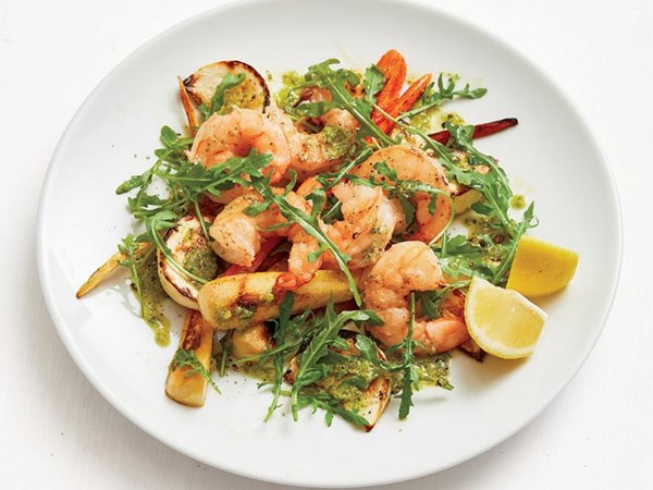 Shrimp and roasted vegetable salad