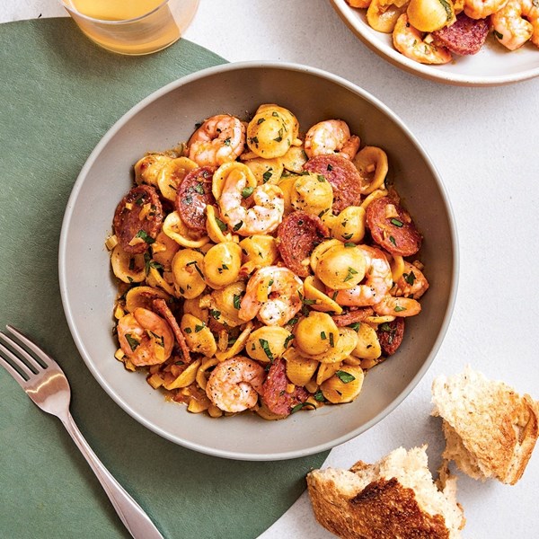 Shrimp and salami pasta