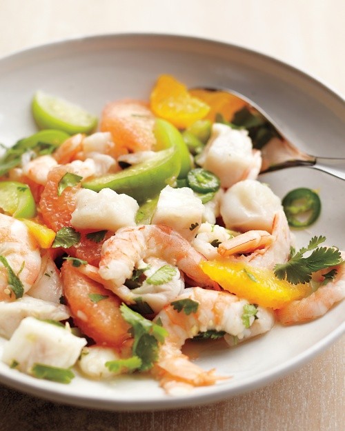Shrimp and snapper seviche with tomatillos