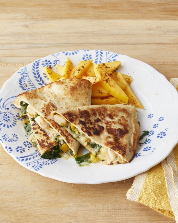 Shrimp and veggie quesadillas