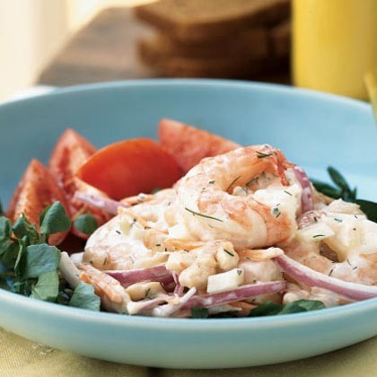 Shrimp and white bean salad with creamy lemon-dill dressing