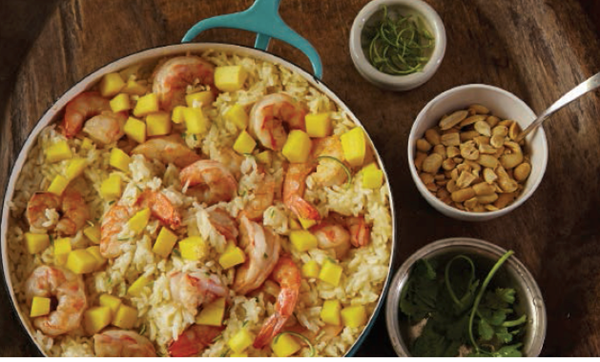 Shrimp baked in coconut and lime rice