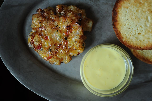 Shrimp burgers with roasted garlic-orange aioli