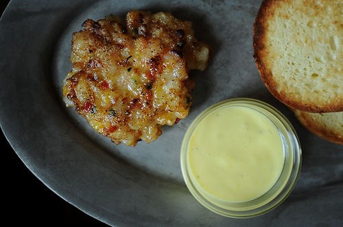 Shrimp burgers with roasted garlic-orange aioli