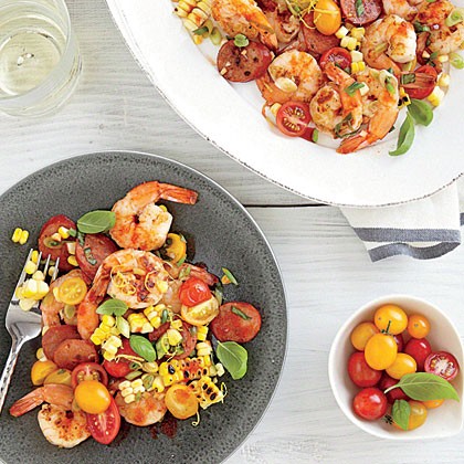 Shrimp, chorizo, and corn salad