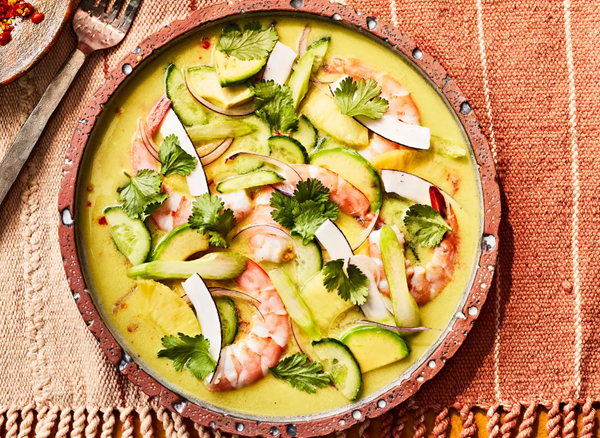 Shrimp, coconut, and avocado aguachile