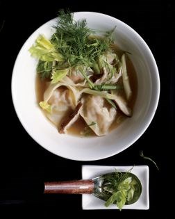 Shrimp dumplings with fragrant lemongrass broth