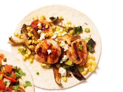 Shrimp fajitas with mushrooms and corn