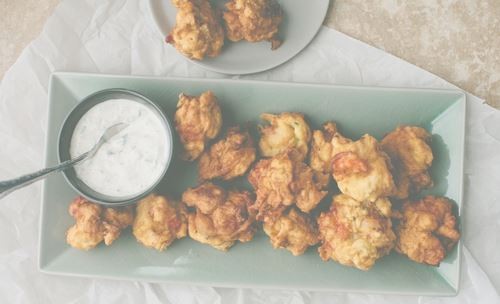 Shrimp fritters with chipotle tzatziki