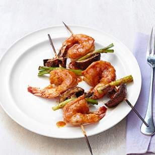 Shrimp kebabs with curry-coconut glaze