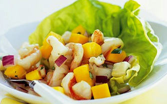 Shrimp, mango, and jicama salad with pineapple vinaigrette