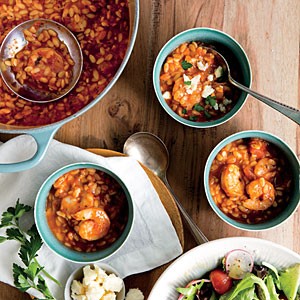 Shrimp marinara soup with crumbled feta