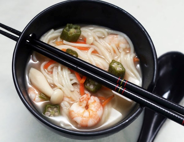 Shrimp miso noodle soup
