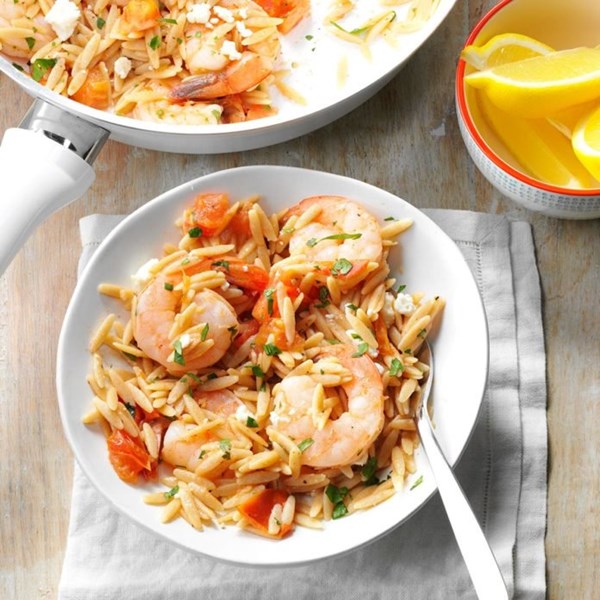 Shrimp orzo with feta