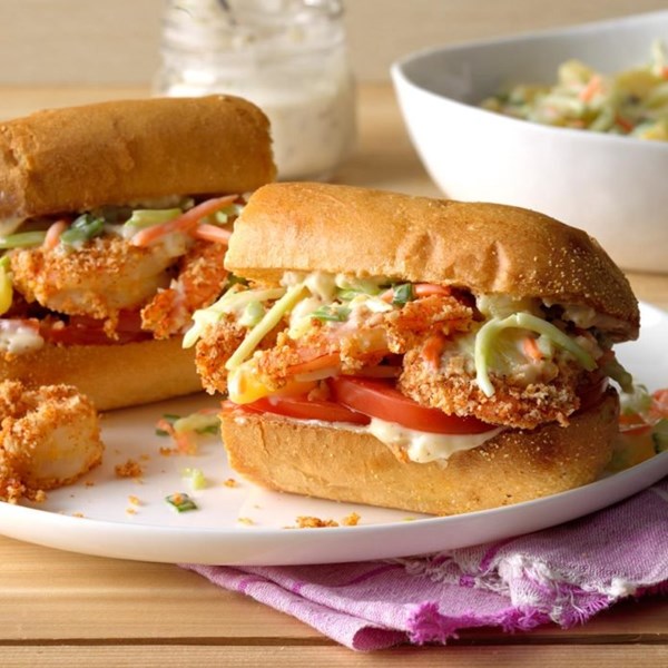Shrimp po' boys with pineapple slaw