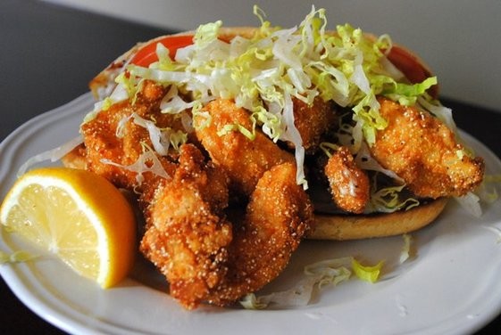 Shrimp po'boys with spicy homemade tartar sauce