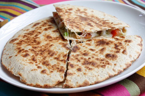 Shrimp quesadillas with tomato avocado salsa