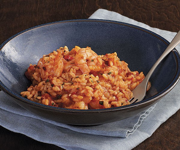 Shrimp risotto with bacon and tarragon