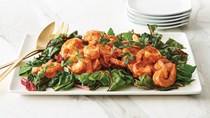 Shrimp romesco with greens