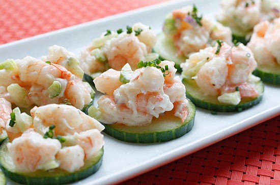 Shrimp salad on cucumber slices