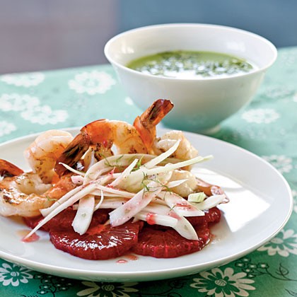 Shrimp salad with blood oranges and slivered fennel