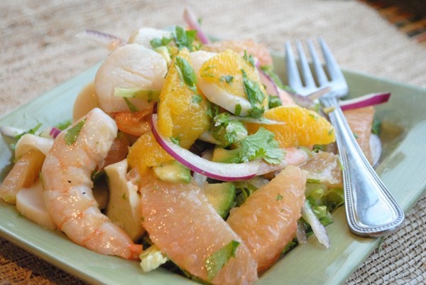 Shrimp salad with citrus and avocado