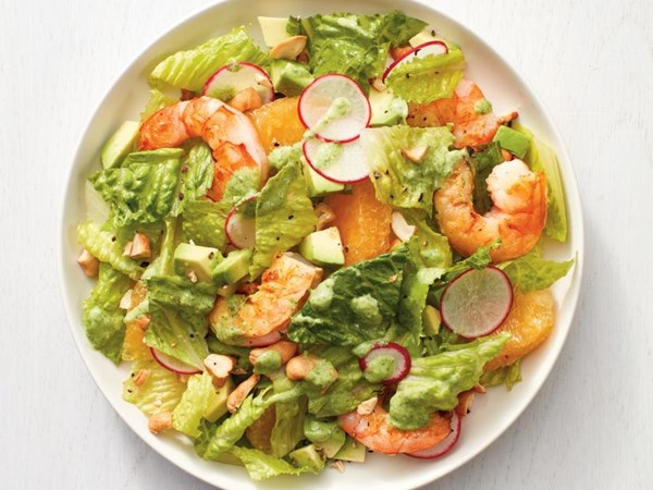 Shrimp salad with coconut green goddess dressing 