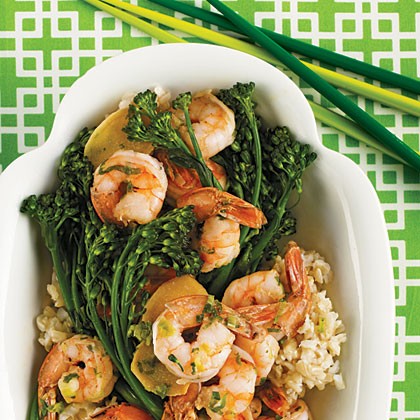 Shrimp sautéed with broccolini