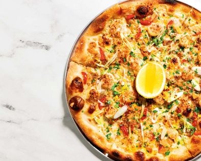 Shrimp scampi pizza