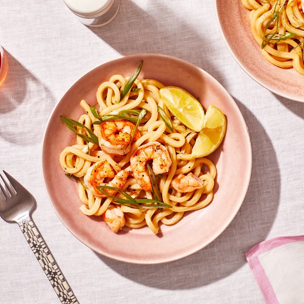 Shrimp scampi udon with doenjang butter sauce